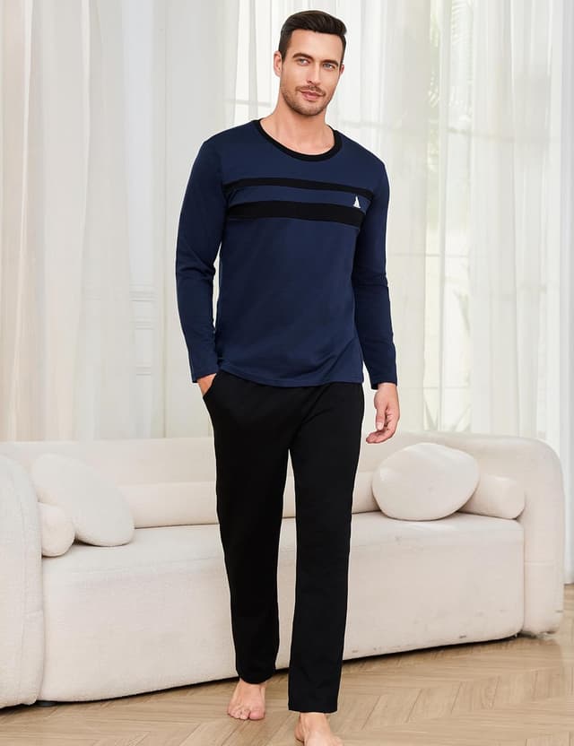 Detalle de Ensemble pyjama homme d’hiver Marvmys en coton – col rond, manches longues, deux pièces S à 3XL