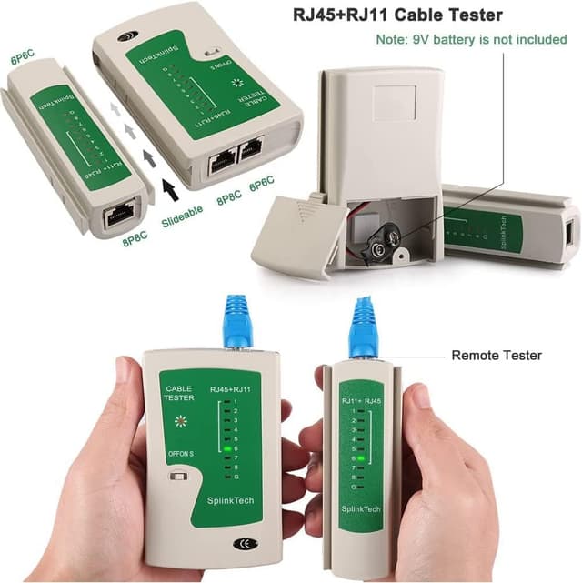 Detalle 2 de CHZHLM RJ45 pass-through crimp tool kit with 50 connectors, covers, mini stripper and cable tester