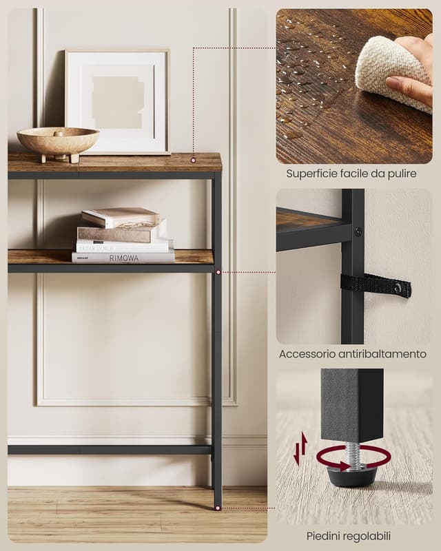 Detalle 2 de VASAGLE tavolo consolle stretto 20 x 80 cm