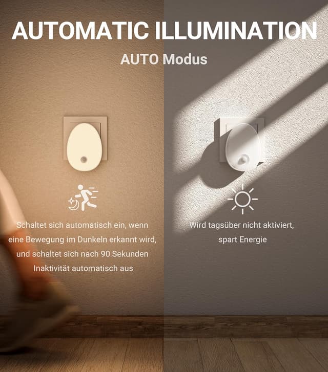 Detalle de Lyridz Nachtlicht Steckdose Bewegungsmelder 2er Set