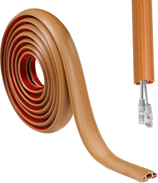 Detalle de DIKARIYA Kabelkanal Holzoptik, selbstklebend, flexible Boden-Kabelbrücke (3 cm x 1 m), braun