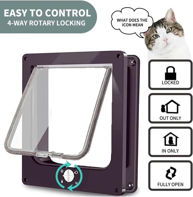 Detalle 2 de Easy Joy 4 Way Locking Cat Flap Medium with Magnets (Brown) — quiet manual pet door for cats and small dogs