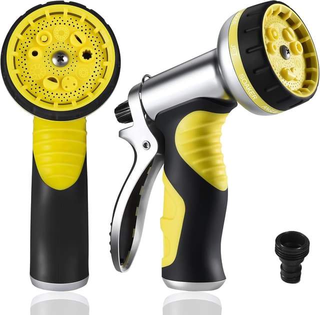 Detalle de Hose Pipe Spray Gun with 9 Adjustable Patterns – Heavy-Duty Metal High Pressure Nozzle (Yellow, 1 Pack)