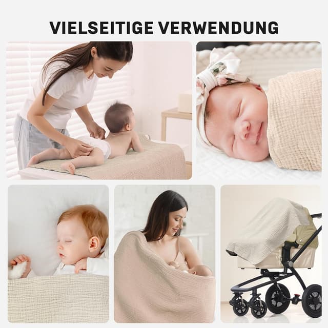 Detalle de IKWOLETI Mulltücher Baby (4er-Set) aus Musselin-Baumwolle, 60x60 cm – Grau & Grün