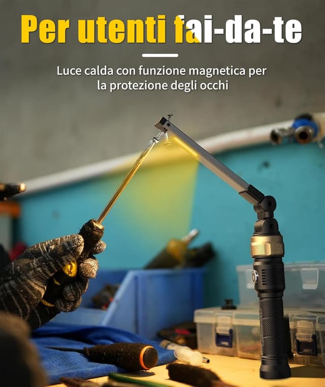 Detalle de HOTLIGH Lampada LED ricaricabile 5000 mAh da officina con testa pieghevole e rotazione 360°
