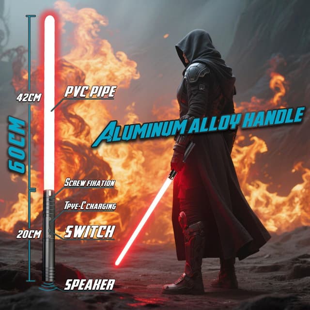 Detalle 2 de CSNDICE kids RGB duelling lightsaber with 15 colours, 4 FX sounds and USB-C recharge