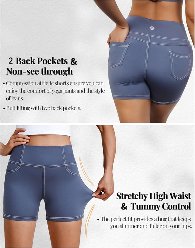 Detalle 2 de VOOVEEYA 5"/8" High-Waisted Yoga Biker Shorts with Pockets for Women