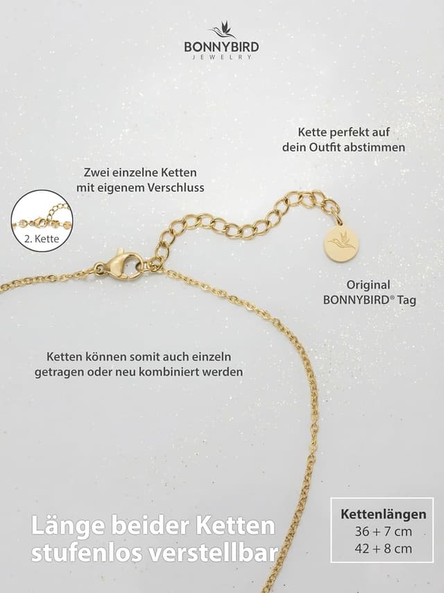 Detalle de BONNYBIRD BonnyBoho wasserfeste Boho-Halskette aus Edelstahl (silber, gold & roségold) – nickelfrei und hautverträglich