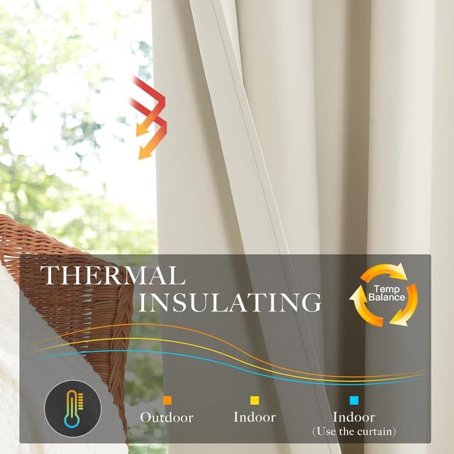 Detalle de KGORGE Verdunklungsvorhänge Blickdicht & Thermovorhang (Hellbeige) 2er-Set 245 x 140 cm mit Ösen