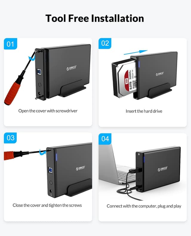 Detalle de Boîtier ORICO Aluminium 3,5" externe USB 3.0 vers SATA III avec châssis amovible