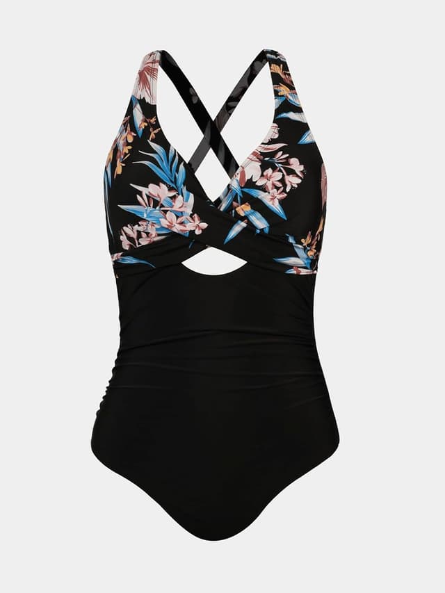 Detalle de CUPSHE Damen Badeanzug mit Wickeloptik, V-Ausschnitt und Raffungen für Bauchweg