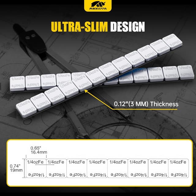 Detalle de MIKKUPPA Low Profile Stick-On Wheel Weights (1/4oz & 0.25oz, 240 pcs)