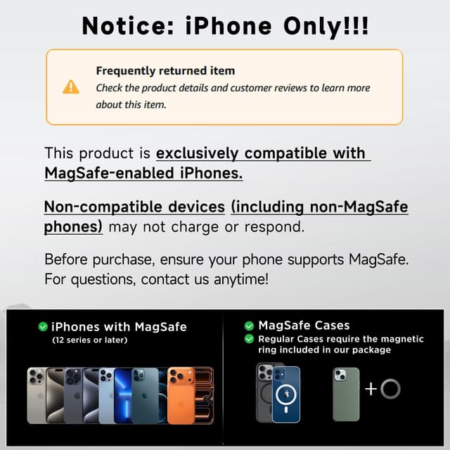 Thumbnail 6 de ACMEZING 15W MagSafe Car Mount Charger (Magnetic Wireless Fast Charging) — 360° Adjustable Aluminum Arm, Black