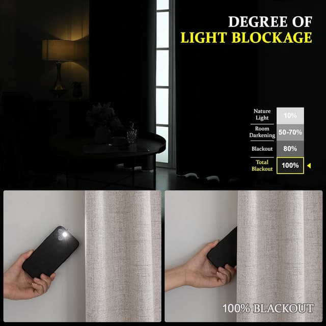 Detalle de CUCRAF 100% Blackout Curtains (Off White) – 2 Eyelet Panels, Soft Texture, 46 x 72 Inch Drop