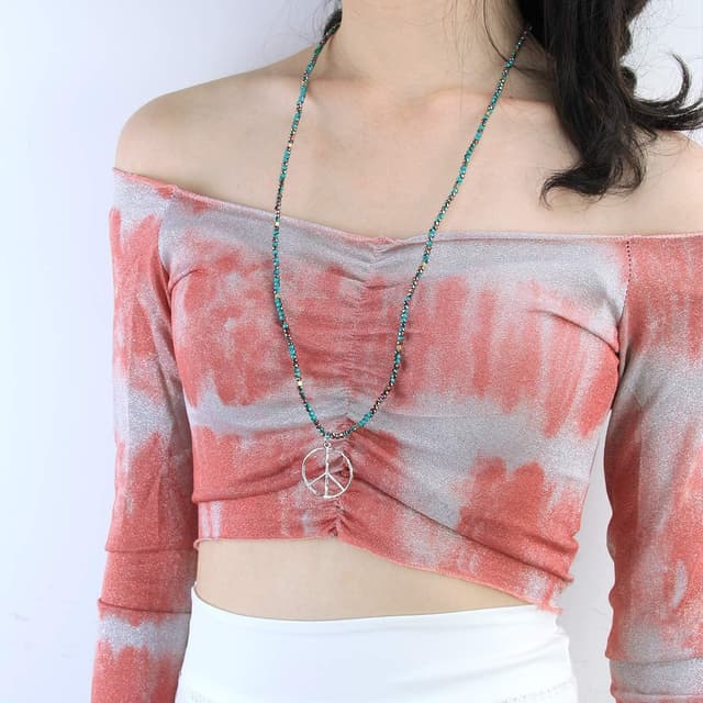 Detalle 2 de KELITCH Classic Peace Anhänger Halskette „Love“ – Hippie-Frosted-Crystal Perlenkette (grün)