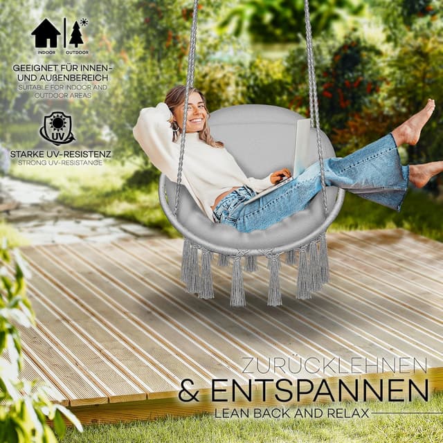 Thumbnail 6 de tillvex Hängesessel mit großem Kissen bis 200 kg, wetterfester Hängekorb