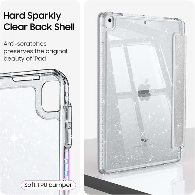 Detalle de FINTIE Glitter Case for iPad 9th/8th/7th Gen (10.2-inch, 2021/2020/2019) with Pencil Holder and Auto Wake/Sleep – Silver