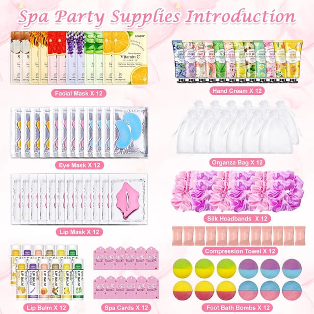 Detalle 2 de KONEUK 120 PCS Spa Party Supplies Kit for Women (Face Masks, Under-Eye Patches, Hand Cream, Foot Bath Bombs & More)