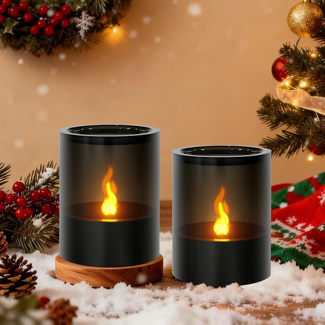 Detalle de Dixmas flammenlose LED-Kerzen im Acryl-Design, batteriebetrieben – 2er-Set (8 x 10 cm)