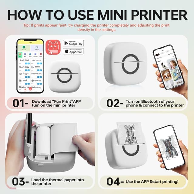 Detalle de Cabaro Mini Drucker für Aufkleber & Fotodruck per Bluetooth (Thermoprinter, 3 Rollen)