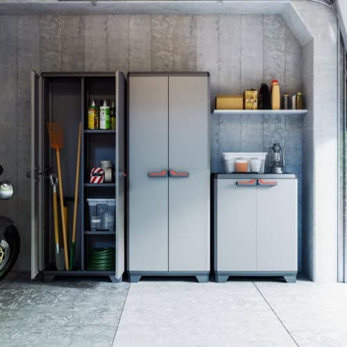 Detalle 2 de Keter Armario Stilo bajo en resina (gris/negro) con 2 puertas y balda regulable