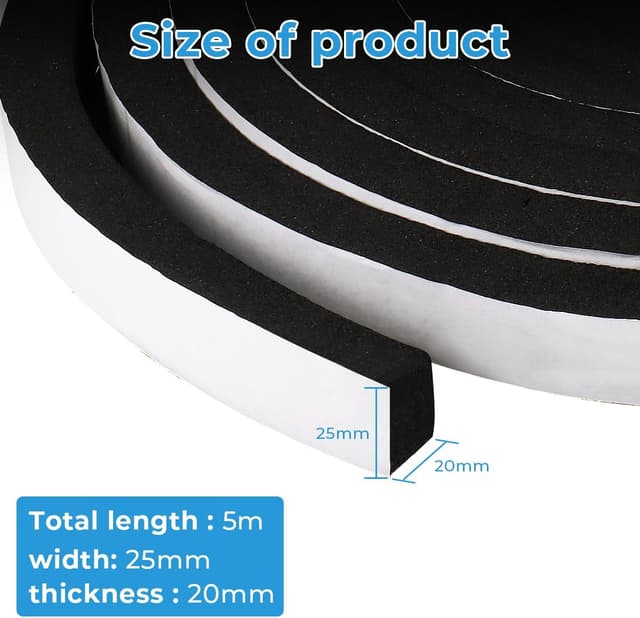 Detalle 2 de Storystore Self-Adhesive Foam Insulation Tape (25mm x 20mm x 5m) for Draught, Sound & Weather Sealing