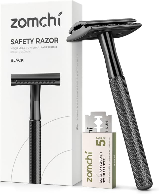 Detalle de ZOMCHI Rasoir de sécurité homme noir avec 5 lames double tranchant (zéro déchet)