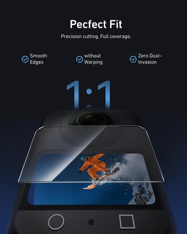 Detalle 2 de TELESIN Displayschutzfolie aus gehärtetem Glas für DJI Osmo 360 (9H, 2,5D, statisch, 99% Transparenz)