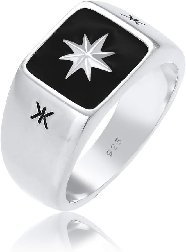 Detalle de Kuzzoi anello da uomo in argento Sterling 925 con sigillo e stella, larghezza 11 mm (misure 54–66)