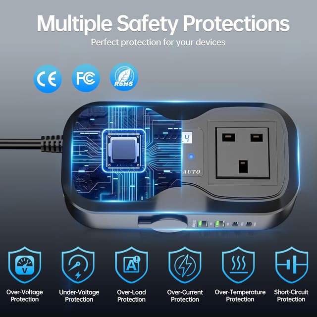 Detalle 2 de AUCARAUTO 7-in-1 200W car power inverter 🔌