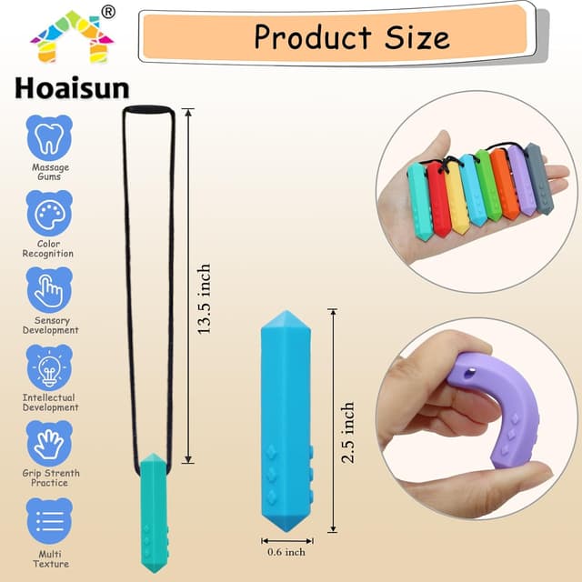 Detalle 2 de Kau-Halsketten für sensorische Kinder – 8er Pack Silikon in Diamant-Form (Chewy) für Jungen & Mädchen