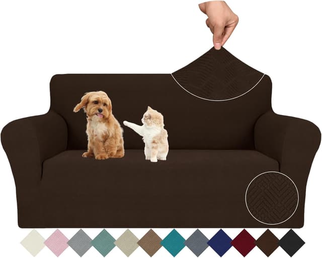 Detalle de Ystyle Copridivano 2 posti con braccioli super elasticizzato, antimacchia antiscivolo e antipeli di gatto (caffè)