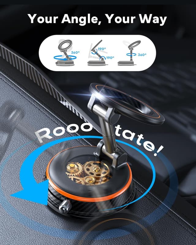 Detalle 2 de Peerock Upgraded MagSafe Car Phone Holder (108+ lb suction, 3000gf magnetic) – 360° Adjustable Mount for iPhone & Android (Orange)
