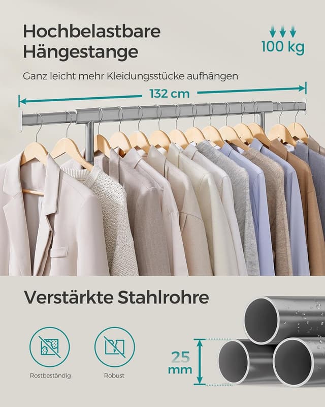 Detalle 2 de SONGMICS HSR013G01 Kleiderständer auf Rollen 100 kg