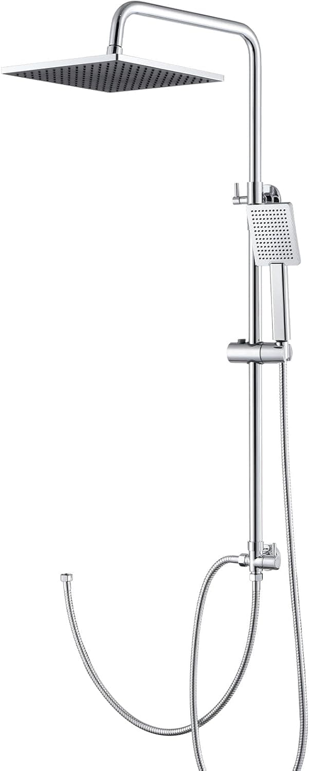 Detalle de Auralum Colonna Doccia Senza Miscelatore con Soffione Quadrato 25x25 cm e Doccetta, Altezza Regolabile 74–109 cm