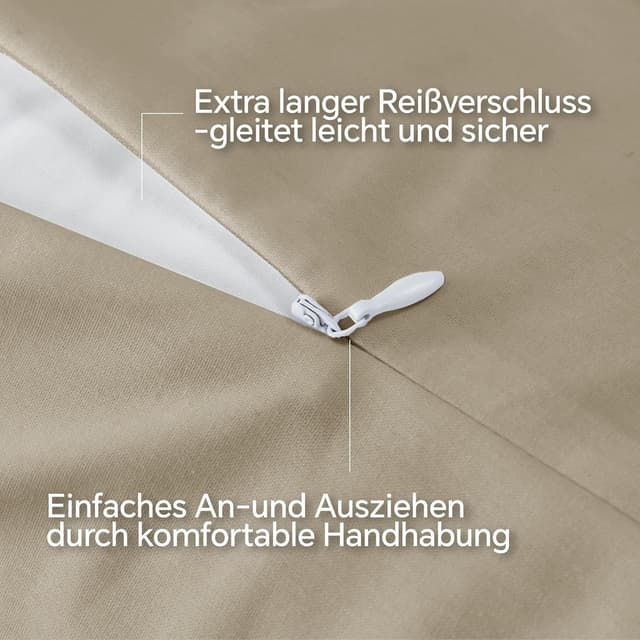Detalle de BEDELITE Kissenbezug 80x80 cm aus Baumwolle, Beige (2er-Set) mit extra-langer Reißverschluss