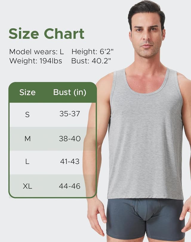 Detalle 2 de OEIOEI men’s bamboo breathable tank tops vest (pack of 3) – moisture-wicking sleeveless undershirts