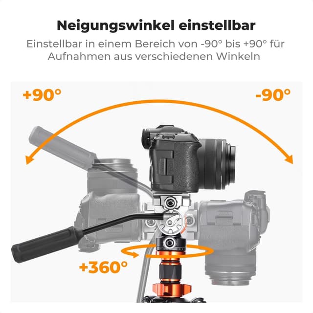 Detalle 2 de K&F CONCEPT 173 cm Carbon Videostativ mit Fluidkopf – 1,1 kg ohne Kopf, 5 kg Traglast (O255C4+FH-03)