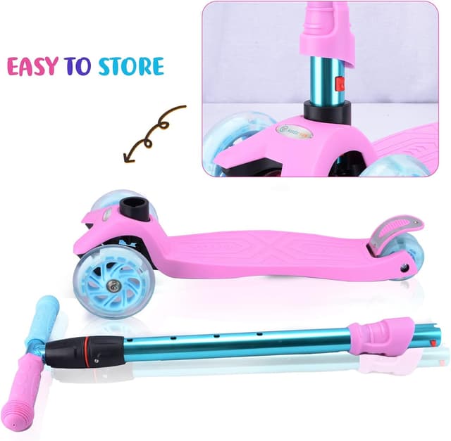 Detalle de 3-Wheel Kids Scooter (Ages 6–12) with Light-Up Wheels, Sturdy Deck, and 4 Height Adjustments