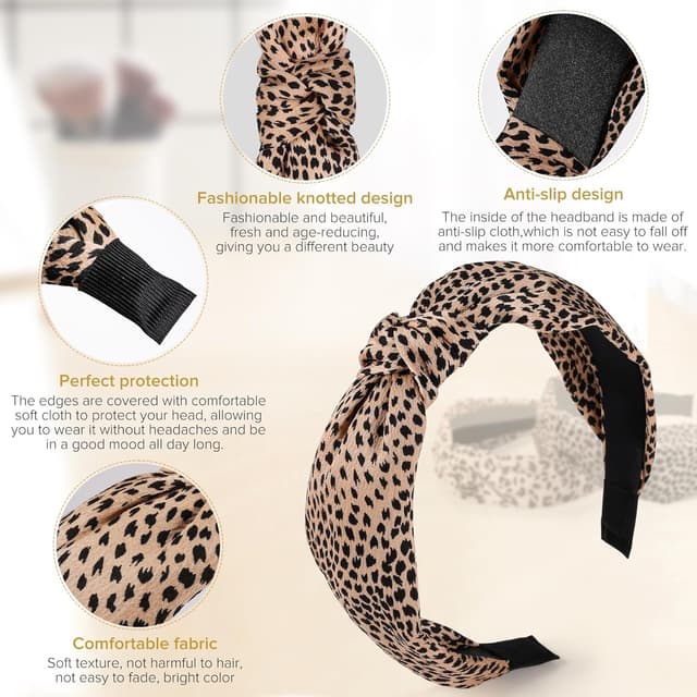 Detalle de DiyJibb Stirnbänder für Damen und Mädchen (6er-Set) – breit, geknotet im Turban-Stil