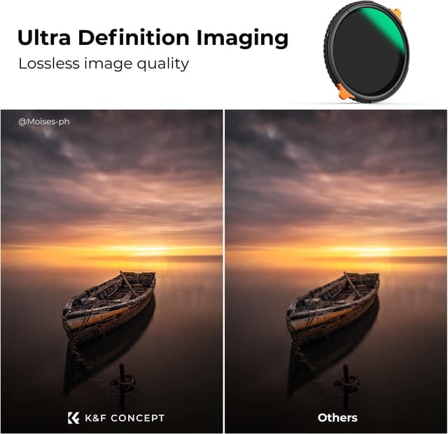 Detalle de K&F CONCEPT Nano-Xcel 46mm filtro polarizzatore circolare & ND variabile ND4-64 (2-6 stop) con CPL e custodia in vetro ottico
