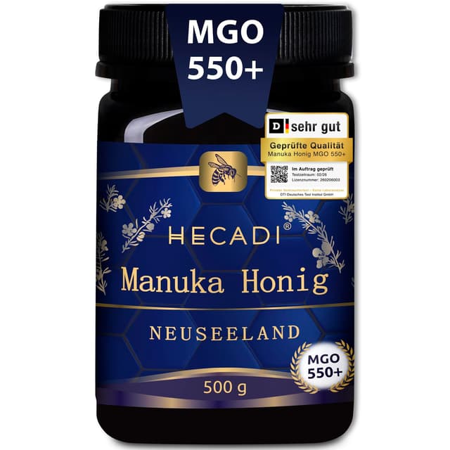 Detalle de Hecadi® Manuka Honig 550+ MGO, Original aus Neuseeland (monofloral), 500 g