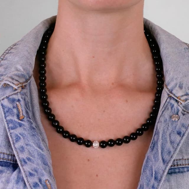 Detalle de BERGERLIN Echte Naturstein Perlenkette mit Turmalin, 925 Sterling Silberperle & Echtheitszertifikat