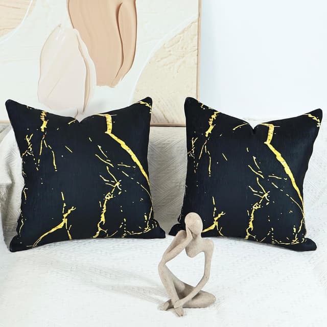 Thumbnail 1 de OYIMUA 2er Set Chenille-Kissenbezug 50x50 Schwarz (50 x 50 cm) mit Struktur & verdecktem Reißverschluss