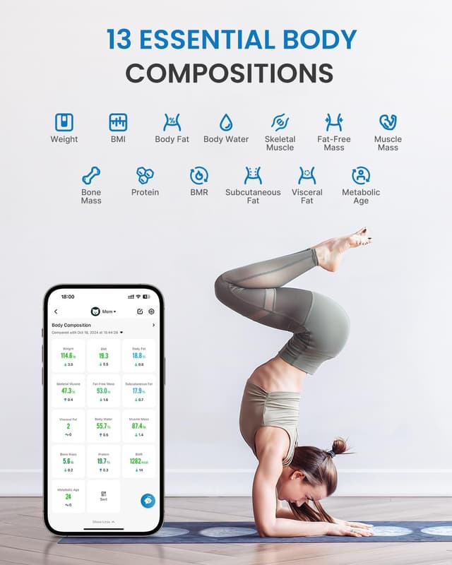 Detalle 2 de RENPHO Körperfettwaage per WLAN mit Fitness-Tracking: 13 Werte via RENPHO Health App