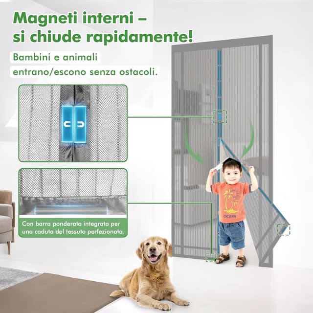 Detalle de Sekey Tendina magnetica per zanzariera 160x230 cm grigia, tagliabile per porte da balcone e terrazzi