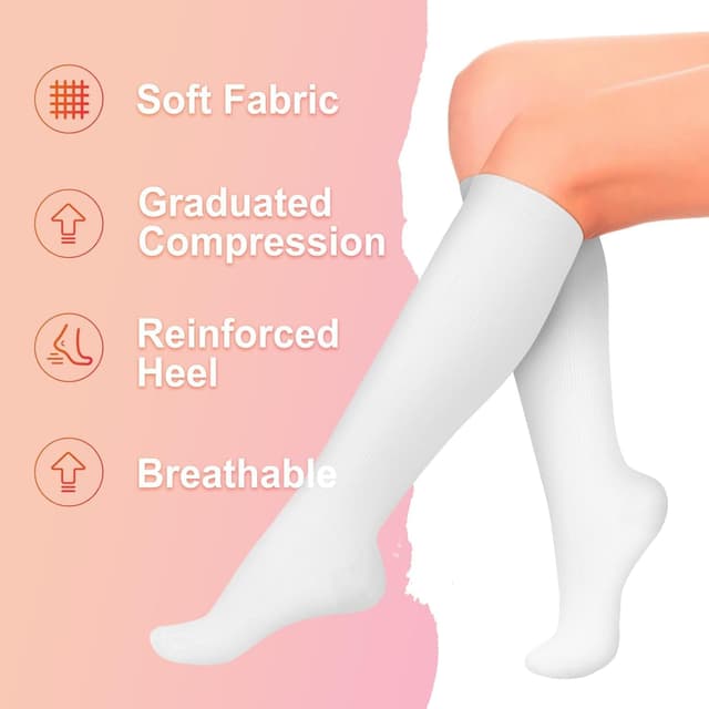 Detalle 2 de Compression Socks (4 Pairs) for Women and Men – Knee-High 15–20 mmHg for Medicine, Care, Running and Fitness