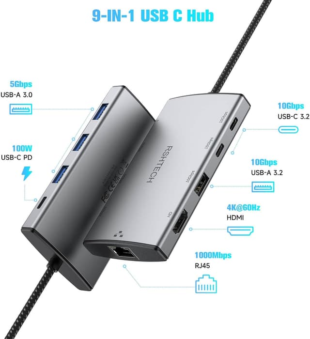 Detalle de RSHTECH USB-C Hub 10Gbps 9-in-1
