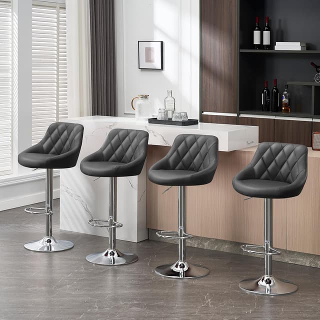 Detalle de WOLTU Barhocker-Set (2er) mit Rückenlehne, höhenverstellbar & drehbar – gepolsterter Kunstledersitz in Grau