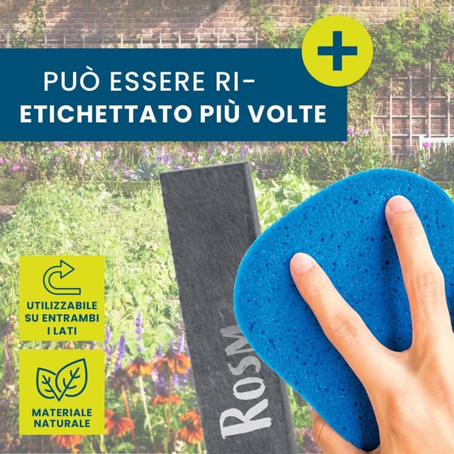 Detalle 2 de Set Hoberg di 10 cartelli in ardesia per piante 15 x 2,5 cm (nero) con penna a gesso